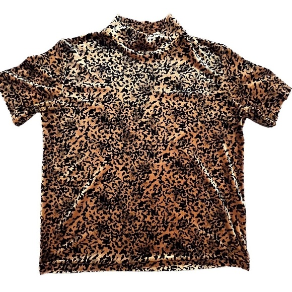 Vintage medium velvet leopard inspired turtleneck short sleeve top - Picture 1 of 15